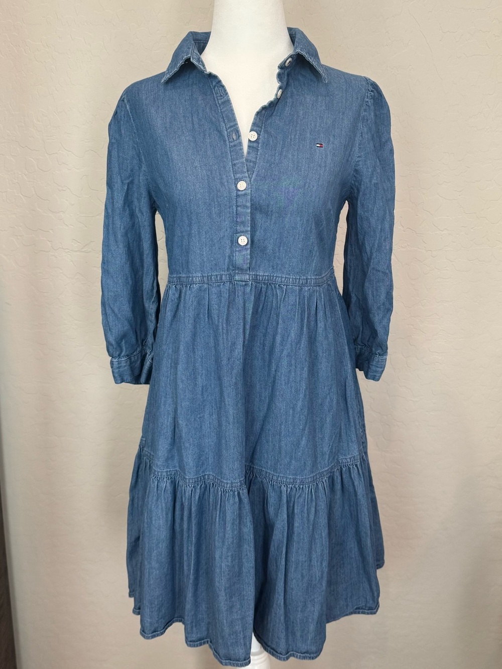 Tommy Hilfiger Light Blue Denim Shirt Dress with Signature Stripe - Picture 2 of 6